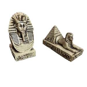 Egyptian Pharaoh King Tut Sphinx Pyramid Figurines Set of 2 Egypt Decor